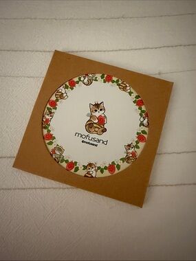 mofusand Strawberry Cat Decorative Coaster - White